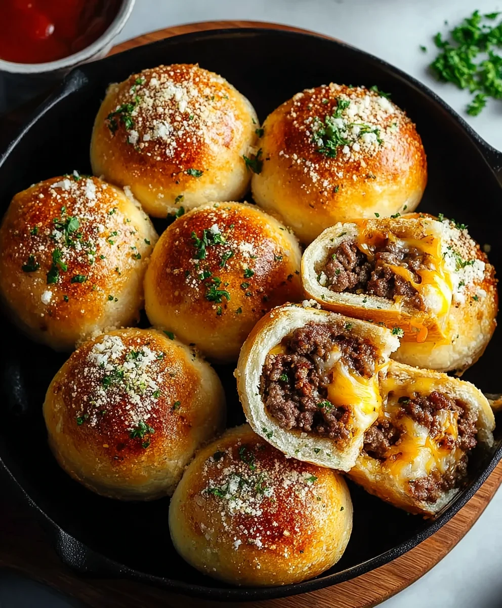 Garlic Parmesan Cheeseburger Bombs-Easy Appetizer