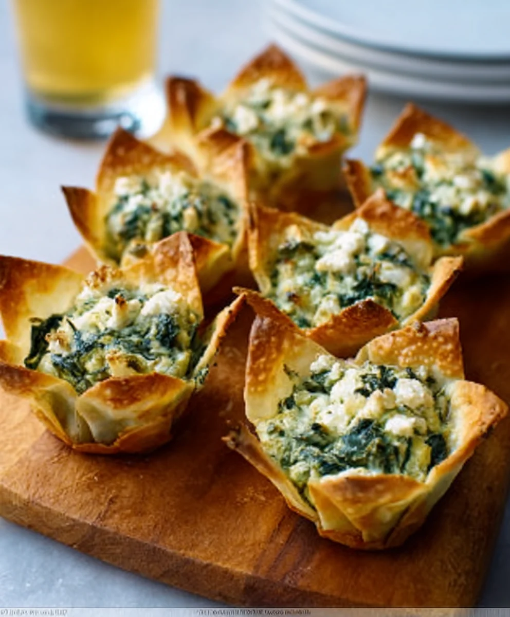 Spinach Artichoke Wonton Cups - Easy Appetizer Recipe
