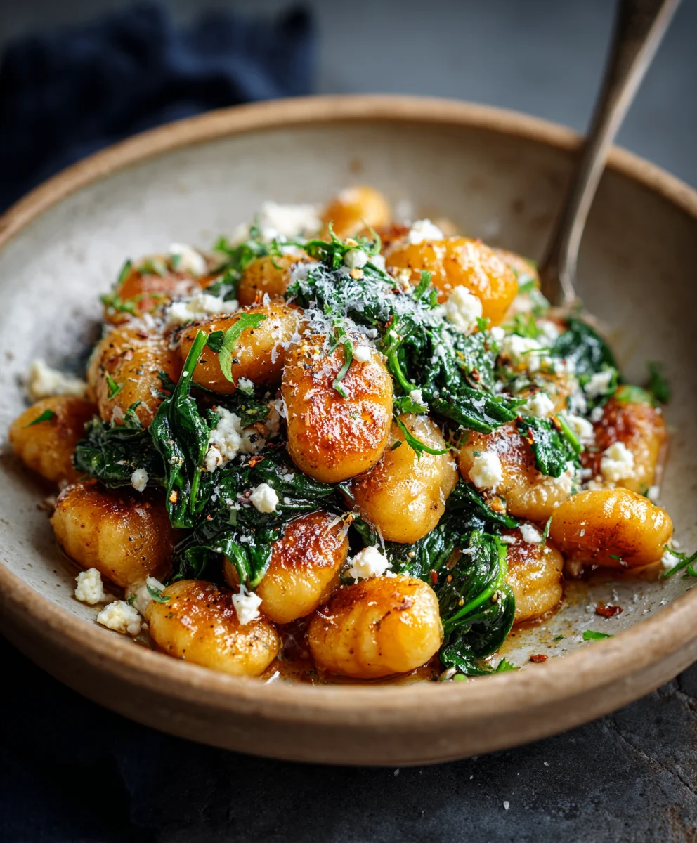 Crispy Gnocchi Spinach Feta- Easy Delicious Recipe