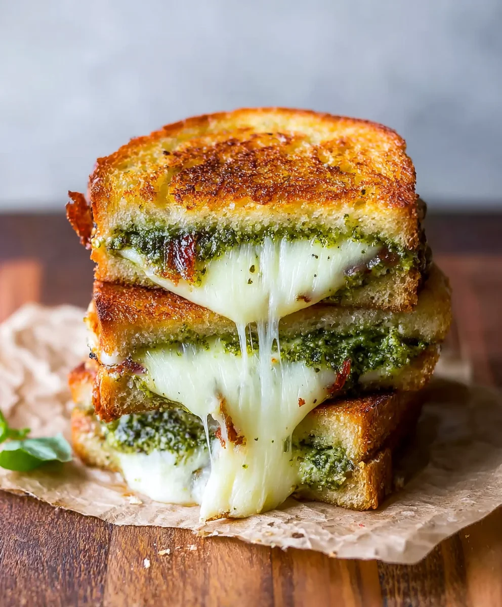 Sourdough Pesto Grilled Cheese Sandwich - Easy Recipe
