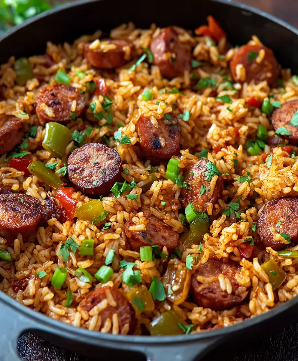 Easy Cajun Beef Sausage and Rice Skillet Dinner