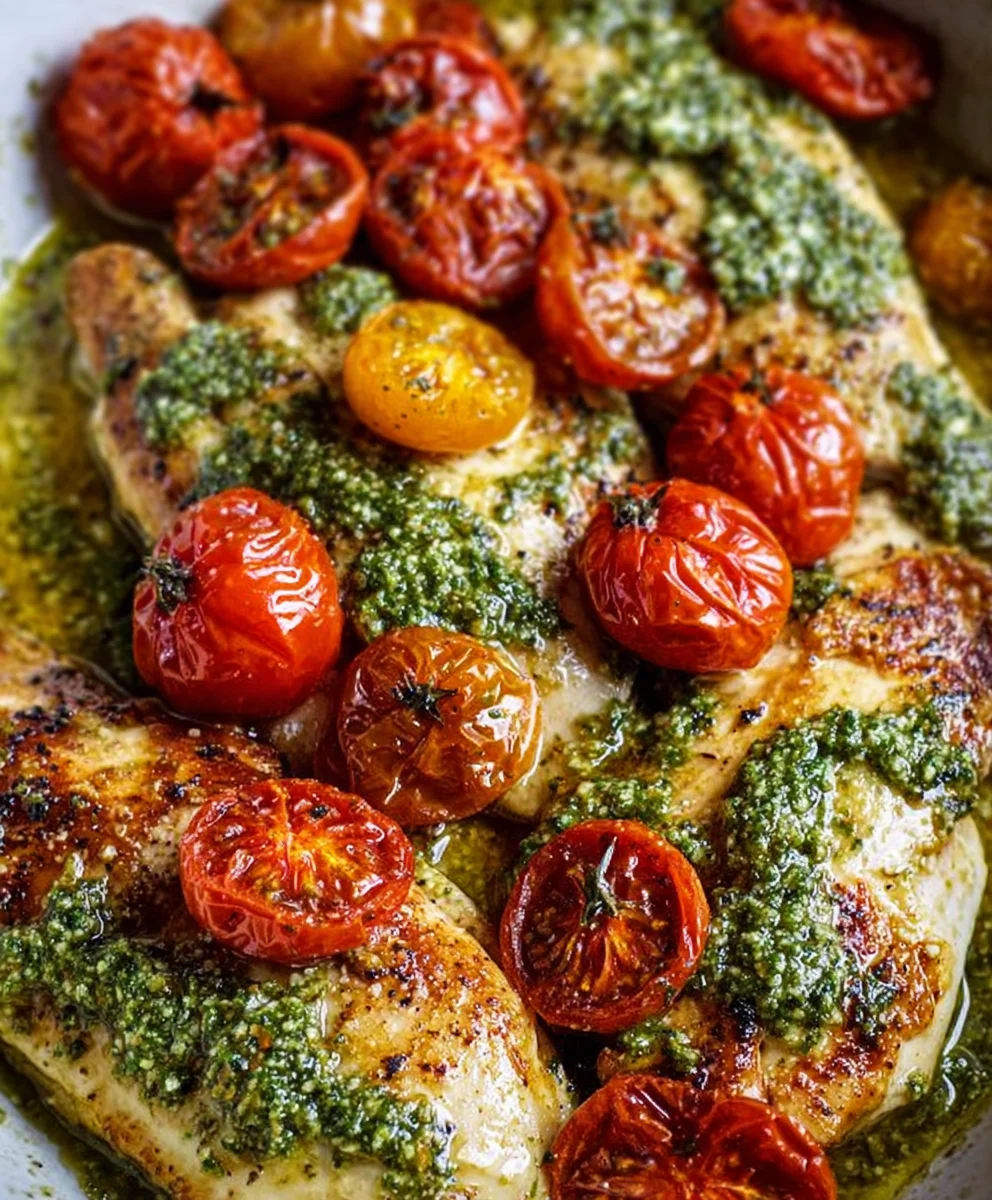 Creamy Pesto Chicken Roasted Tomato - Easy Meal