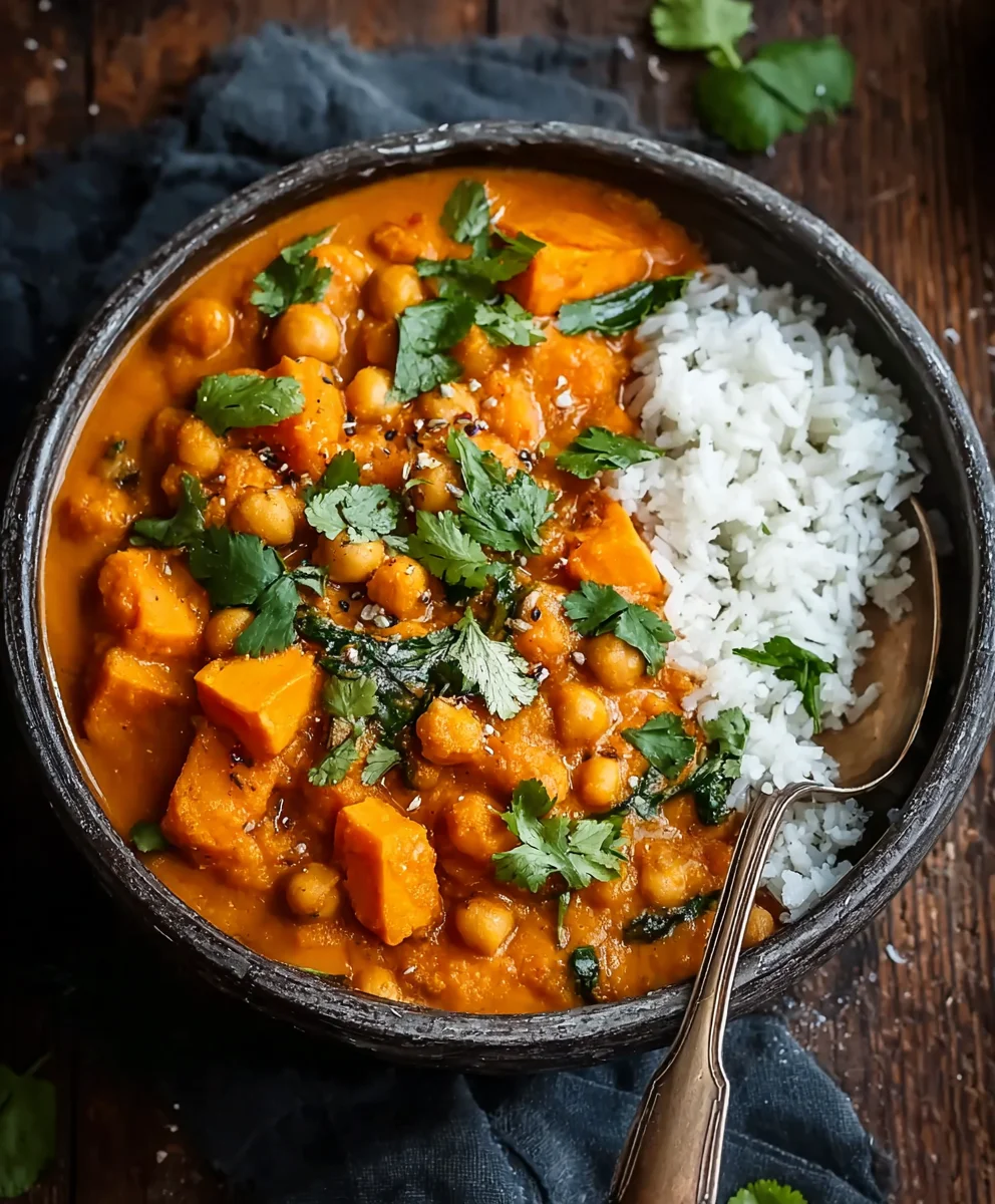 Sweet Potato Chickpea Curry-Easy Flavorful & Vegan
