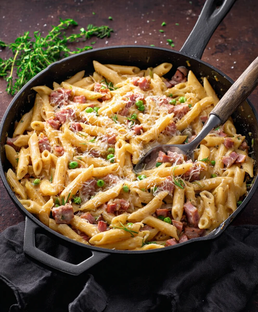 One Pot Beef Ham Penne Skillet