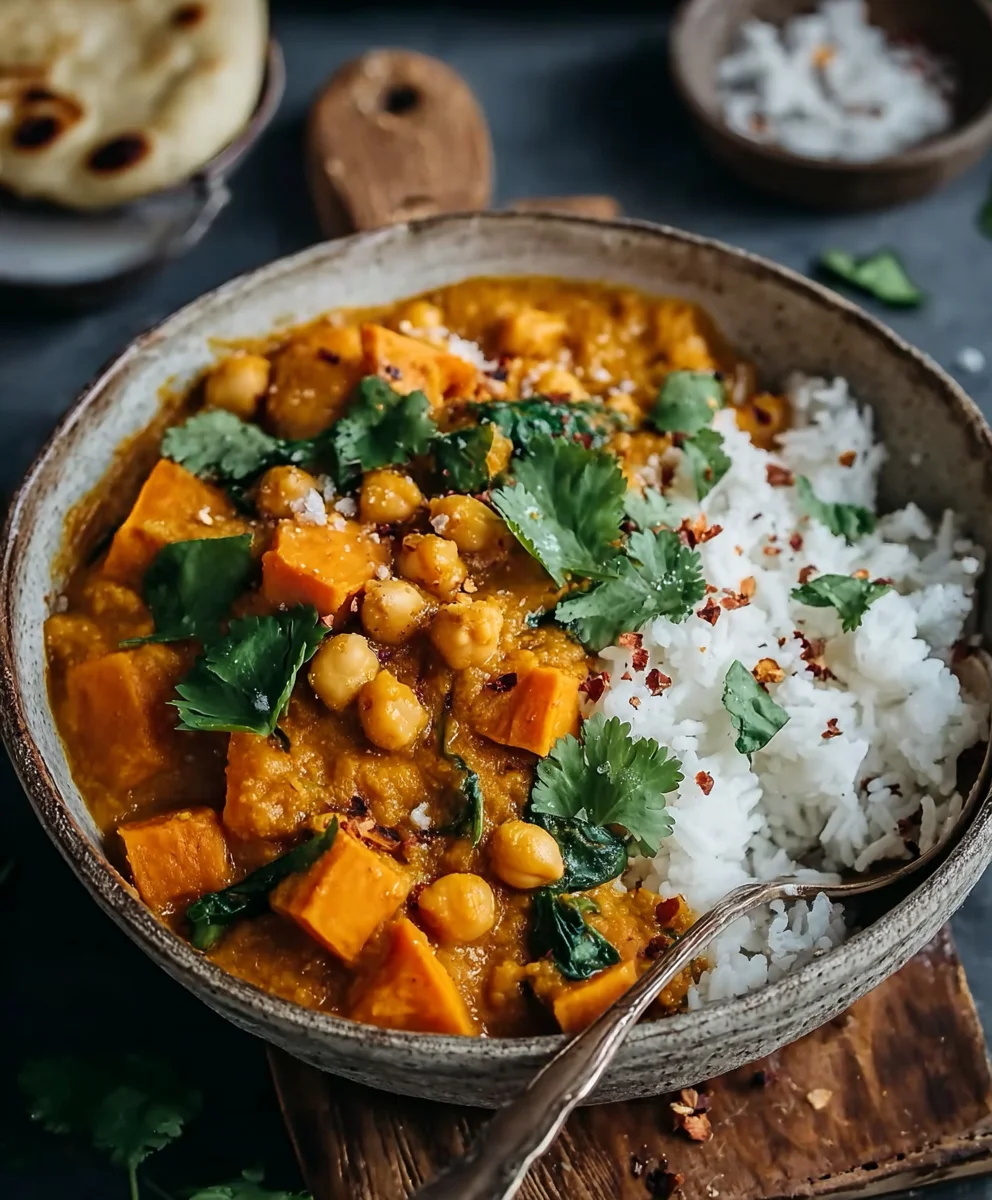 Sweet Potato Chickpea Curry-Easy Flavorful & Vegan