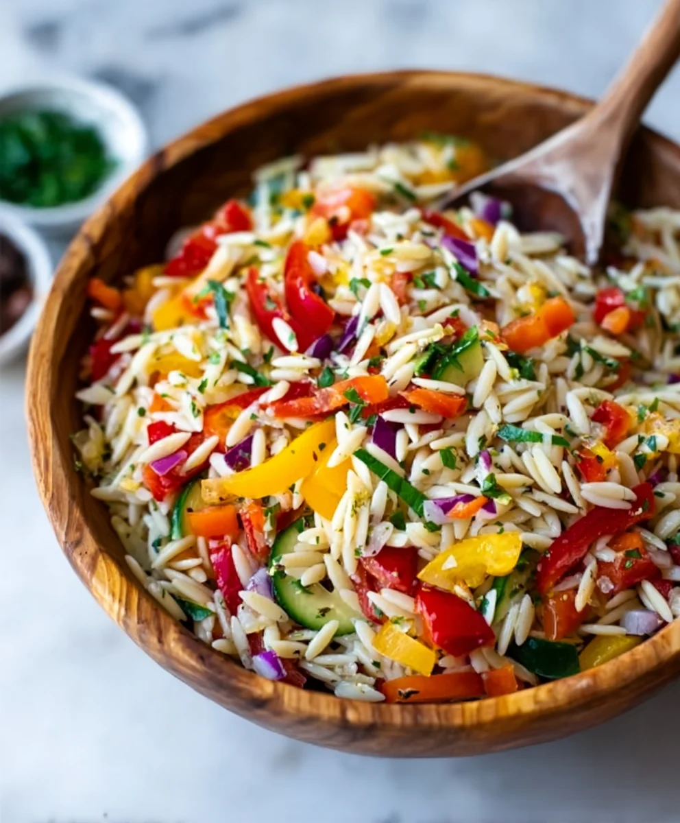 Rainbow Orzo Salad- Fresh Vibrant Veggie Pasta Dish