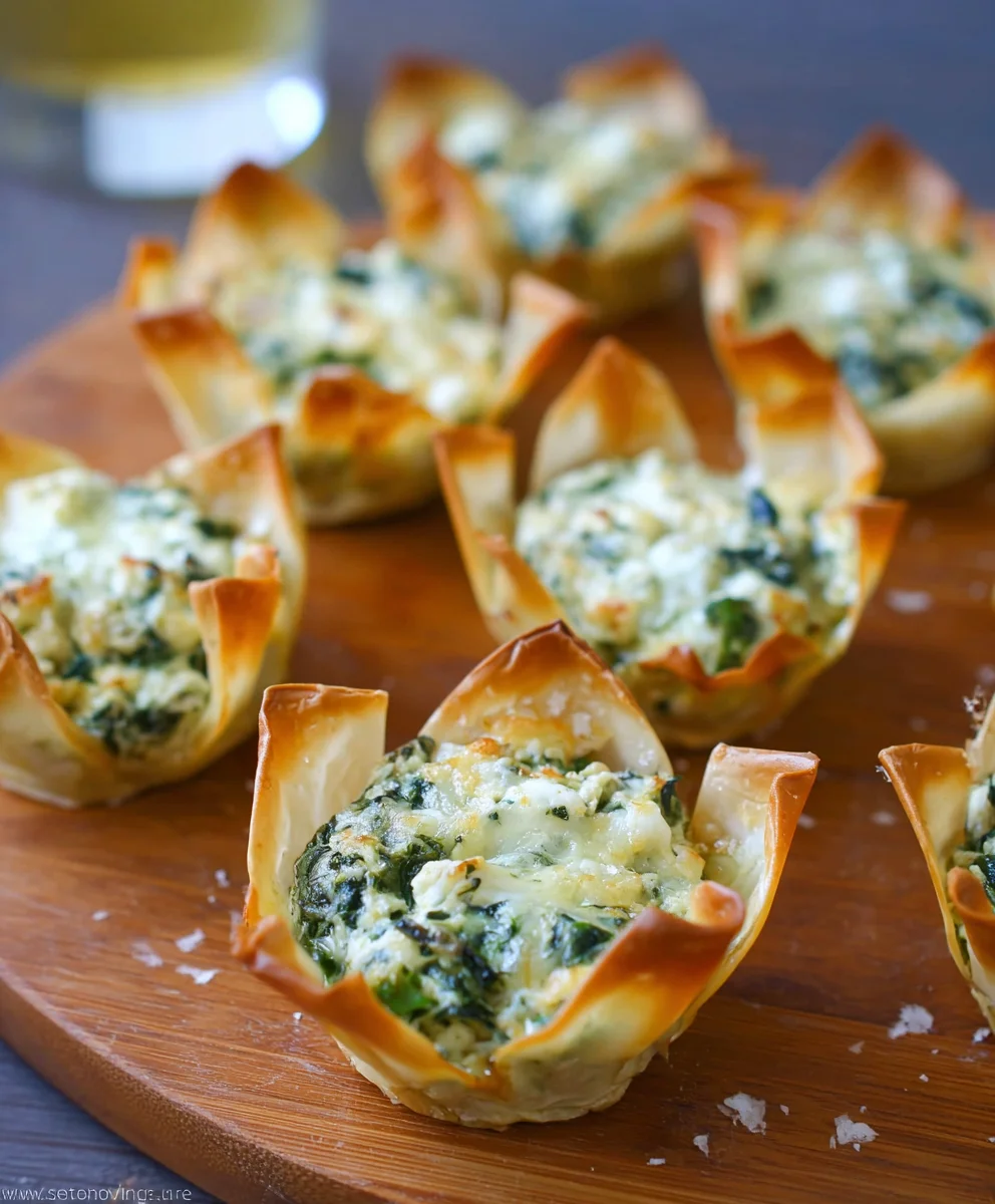 Spinach Artichoke Dip Wonton Cups Appetizer