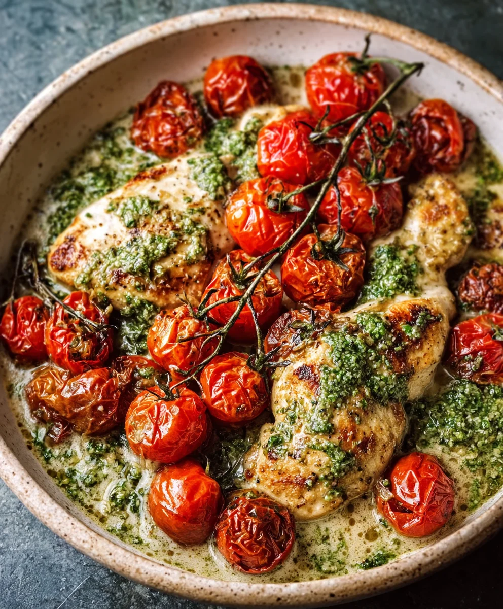 Creamy Pesto Chicken Roasted Tomato - Easy Meal