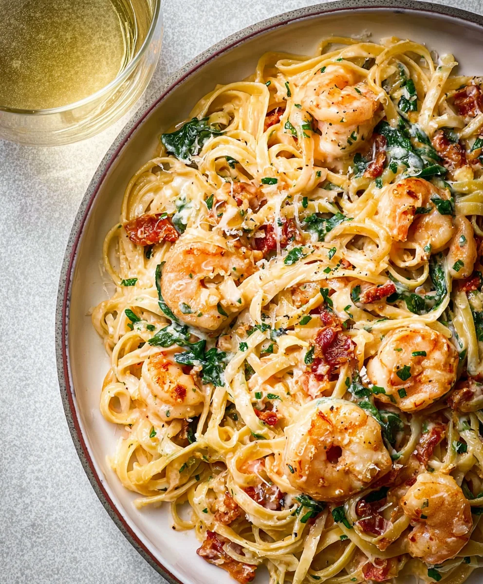 Creamy Tuscan Shrimp Linguine- Easy & Delicious Recipe