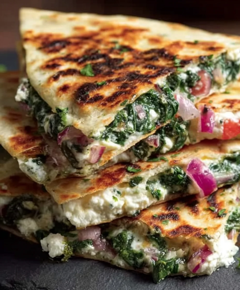 Mediterranean Quesadillas Spinach Feta Mozzarella Red Onion