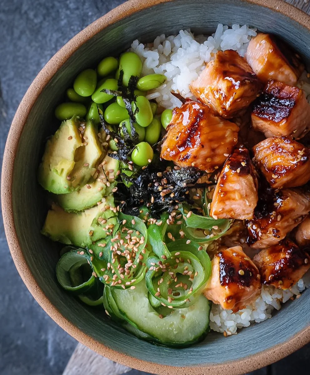 Easy Teriyaki Salmon Sushi Bowl- Gluten Free