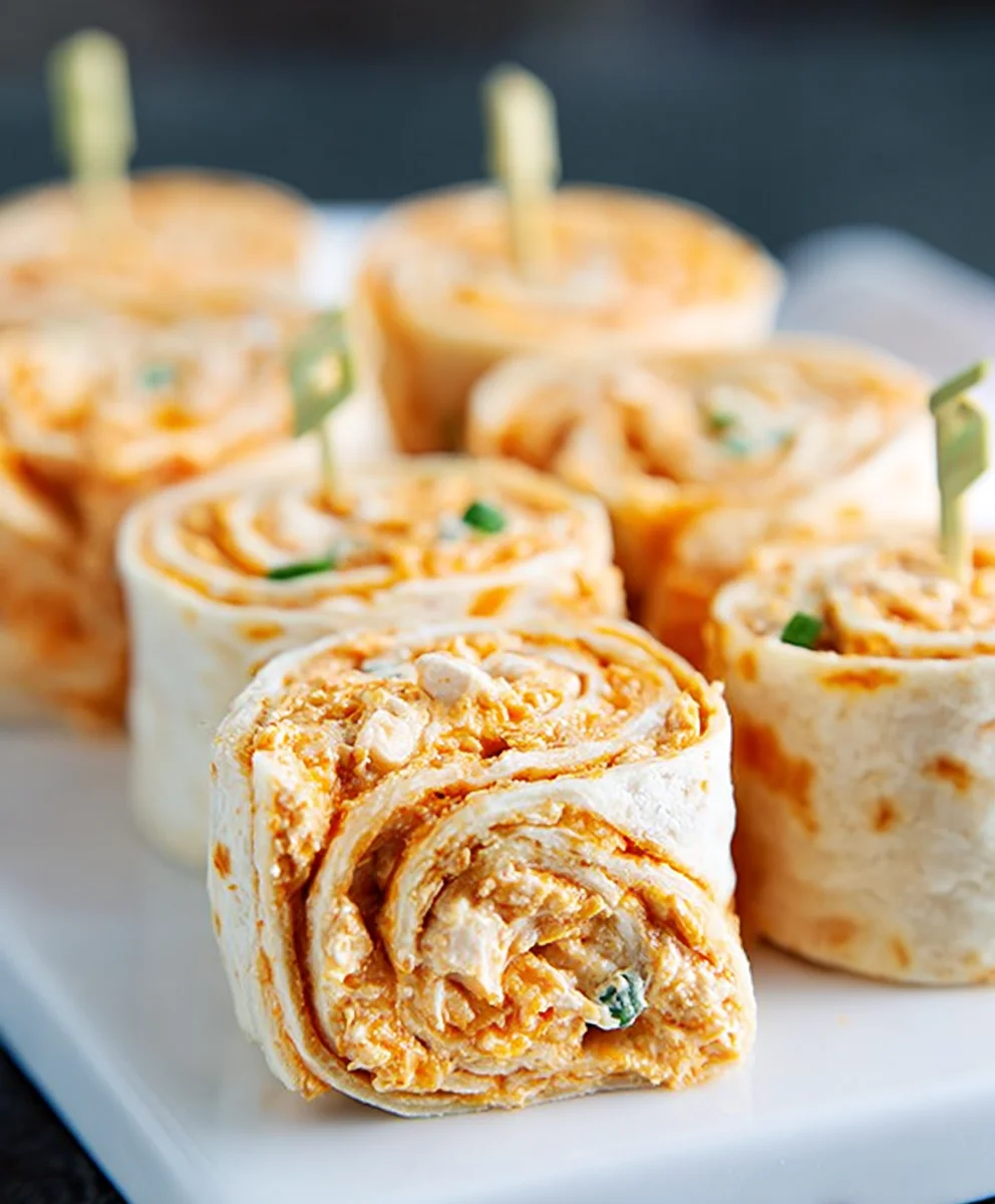 Spicy Buffalo Chicken Tortilla Pinwheels-Easy Party Bites
