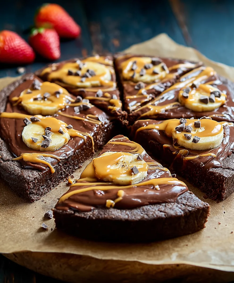Chocolate Peanut Butter Brownie Pizza-Decadent Dessert