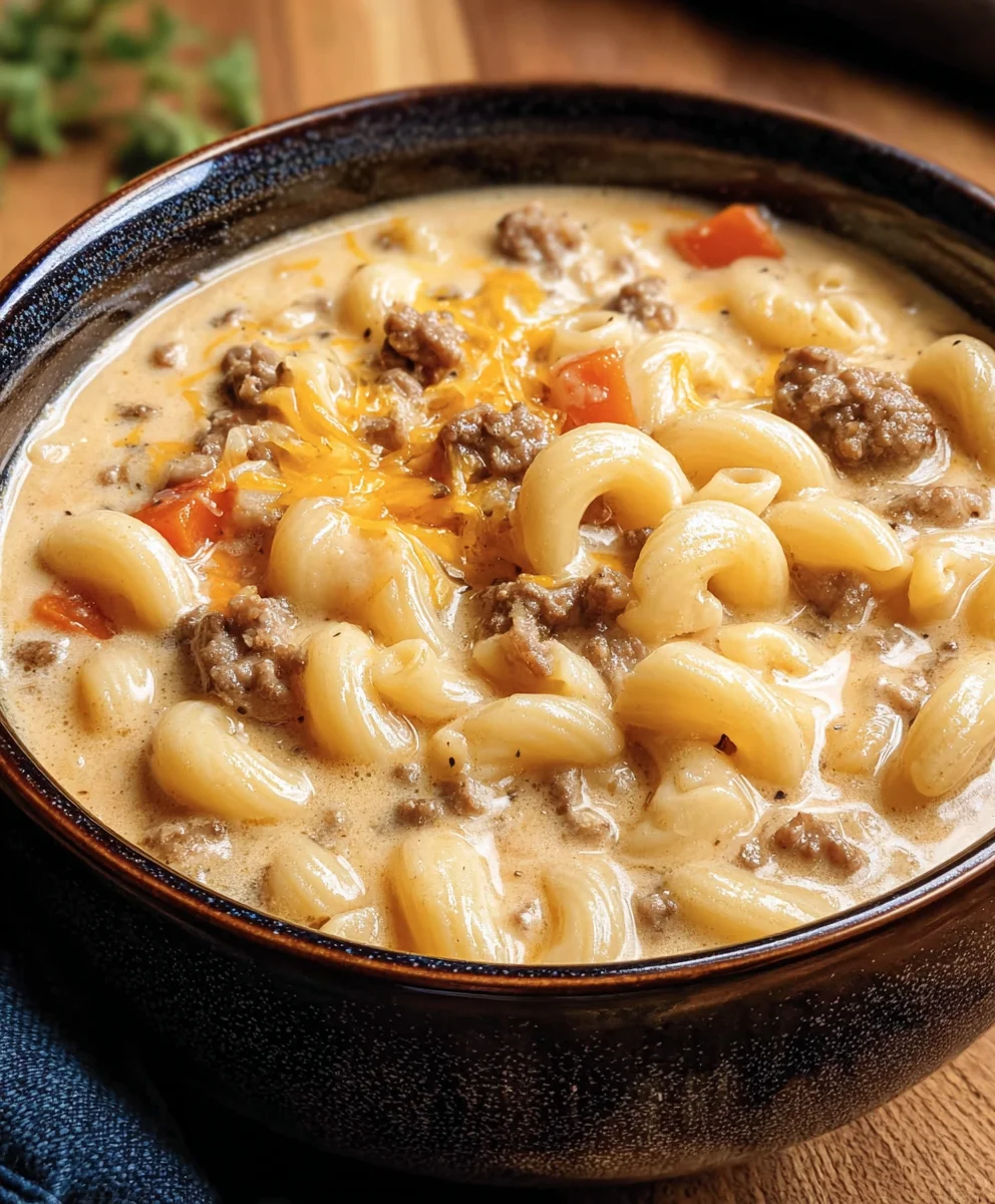 Cheeseburger Macaroni Soup-Creamy Comfort Recipe