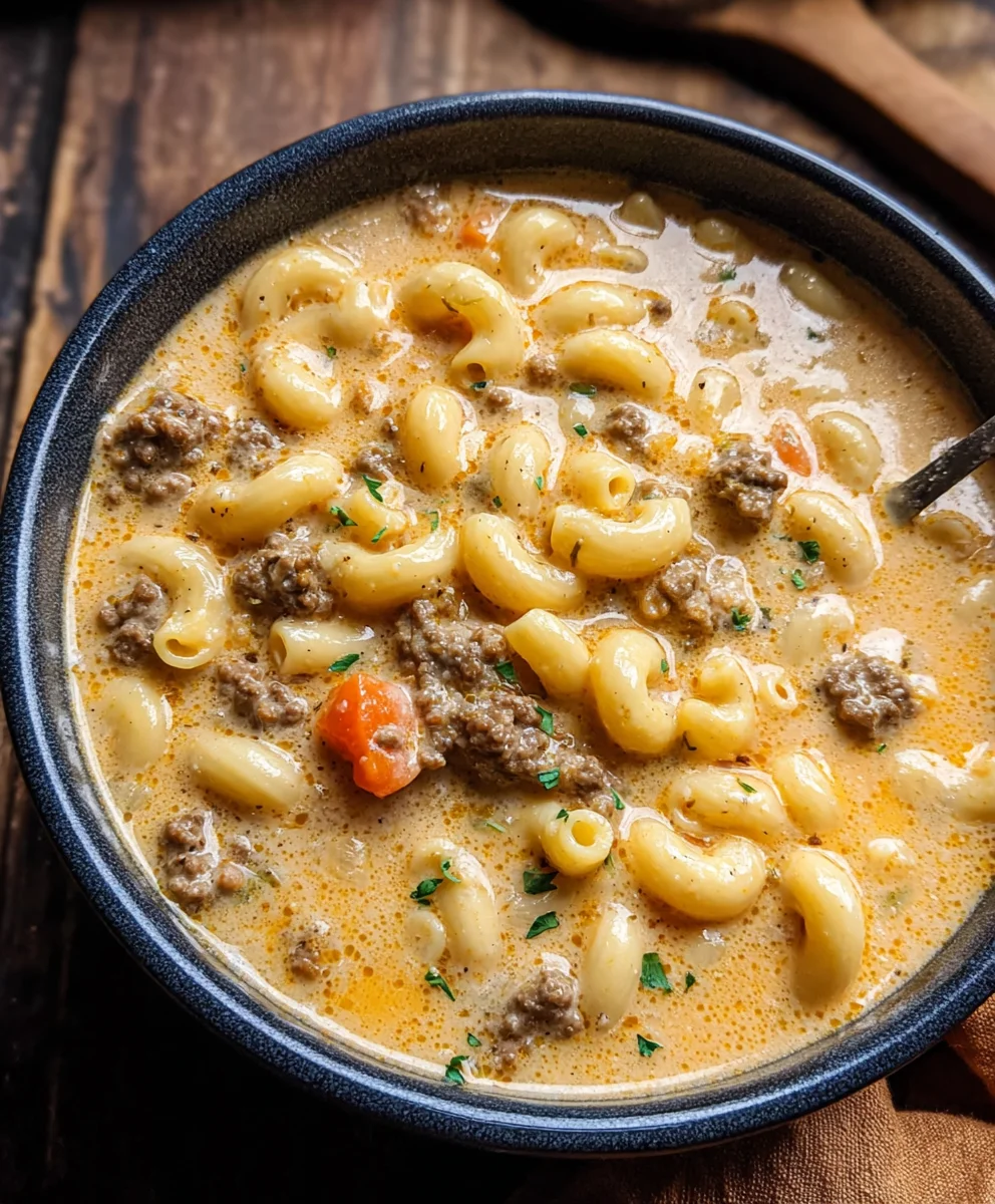 Cheeseburger Macaroni Soup-Creamy Comfort Recipe