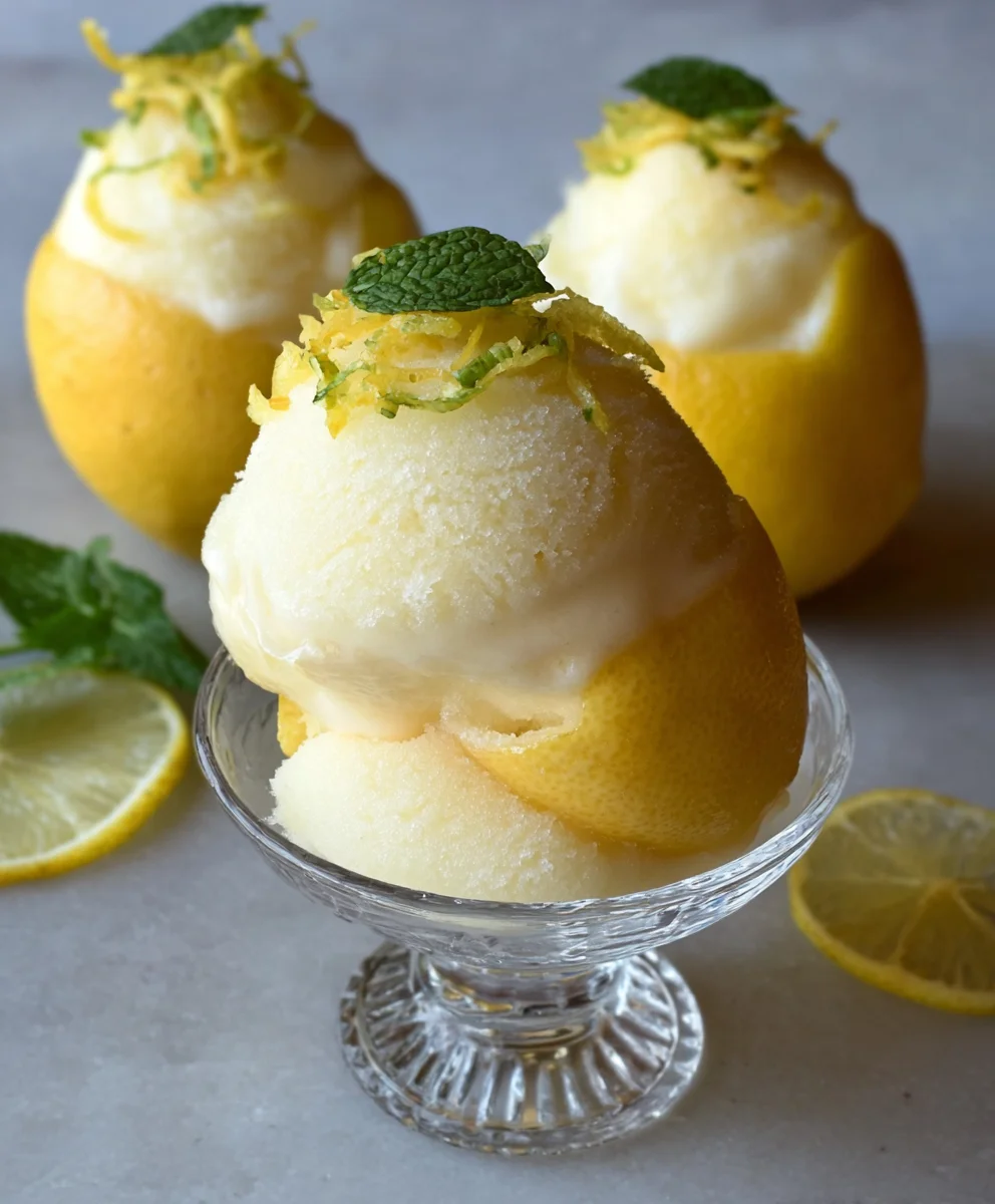 Lemon Sorbet - Frozen Lemon Shell Dessert