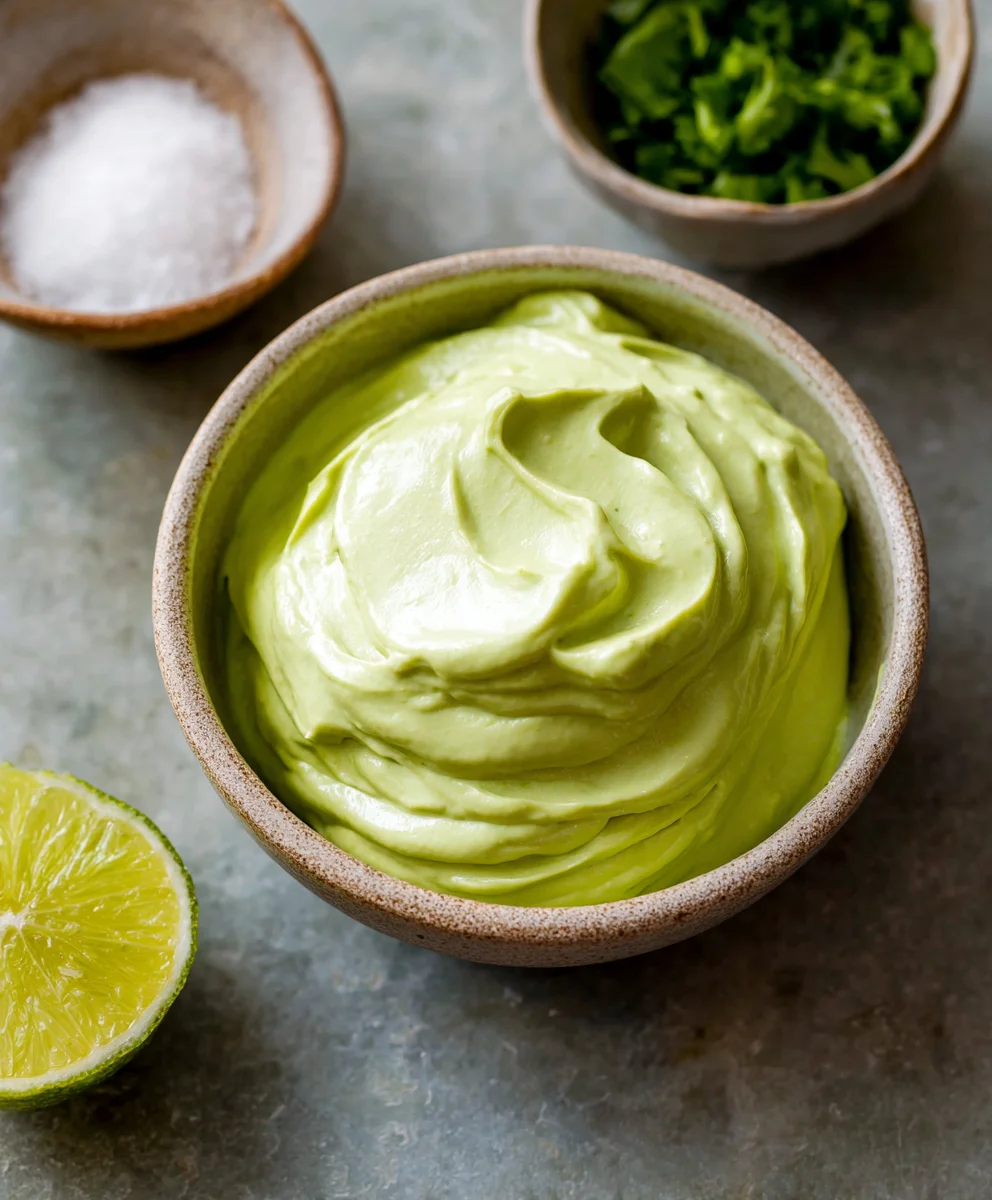Creamiest Avocado Crema Recipe- Tacos Salads & More