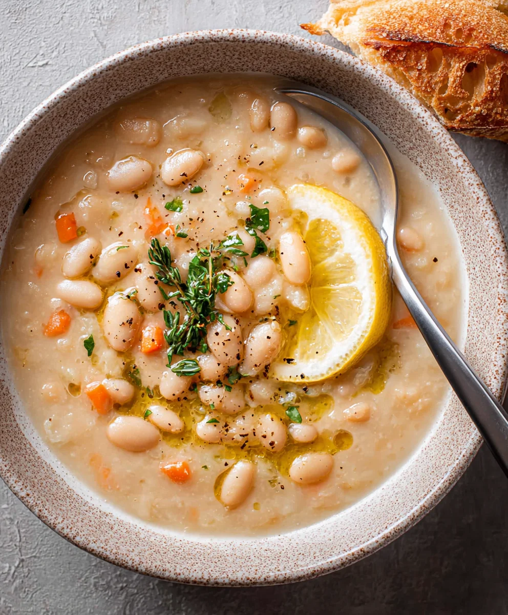 Greek White Bean Soup Garlic Lemon Flavorful Bowl