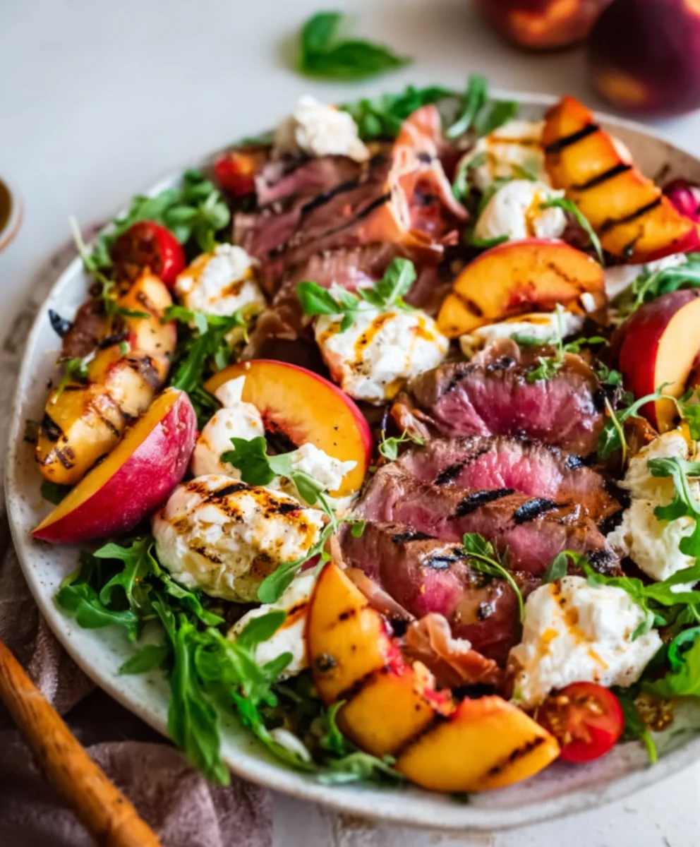 Grilled Nectarine Burrata Beef Salad Recipe