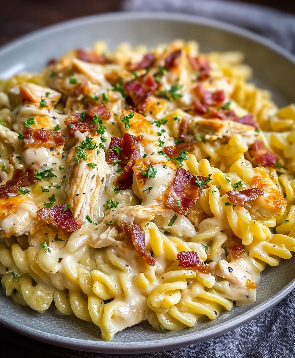 Creamy Ranch Beef Bacon Chicken Pasta