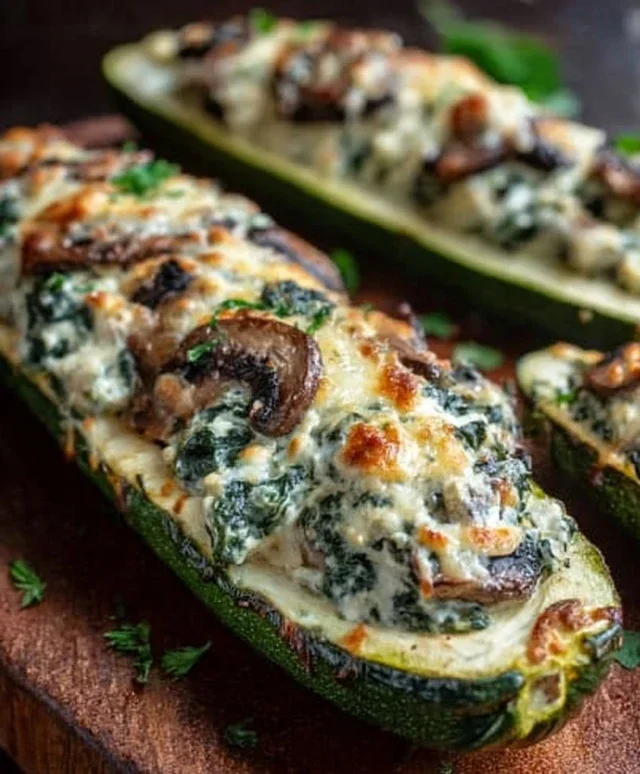 Spinach, Mushroom, and Ricotta Stuffed Zucchini Boats Recipe
