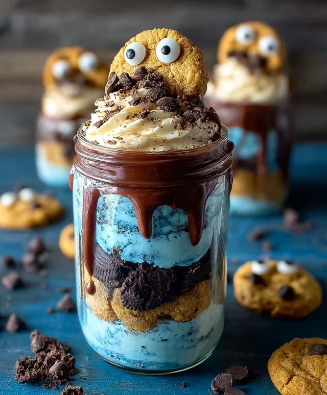 Cookie Monster Cake Jars