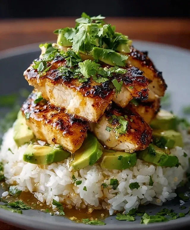 Delicious Honey Lime Chicken & Avocado Rice Stack Recipe