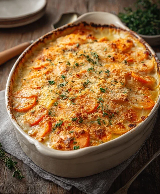 Cheesy Garlic Carrot Gratin – Creamy, Sweet & Savory