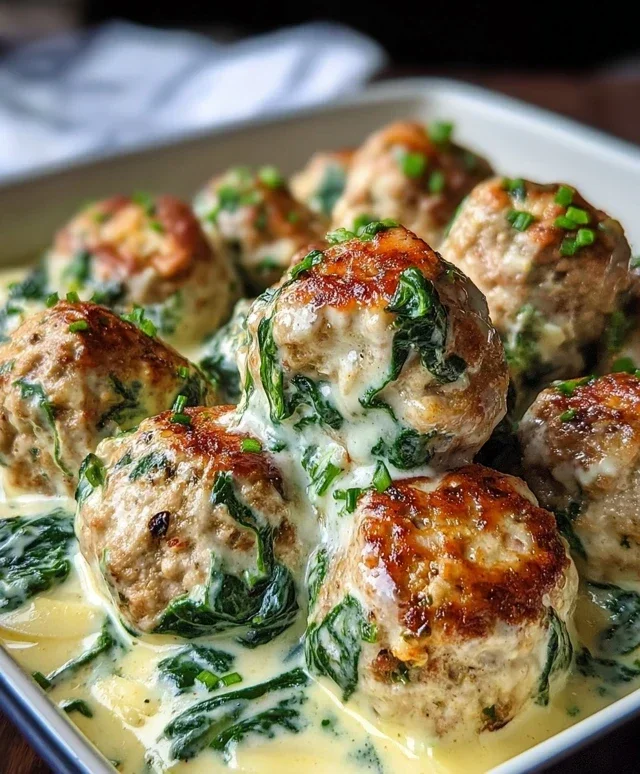 Southern Style Baked Chicken Ricotta Meatballs with Spinach Alfredo