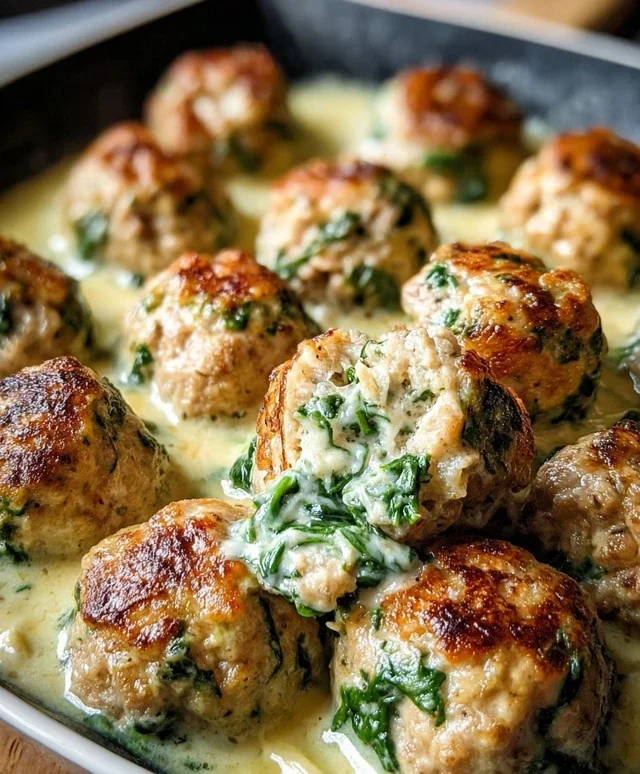 Southern Style Baked Chicken Ricotta Meatballs with Spinach Alfredo