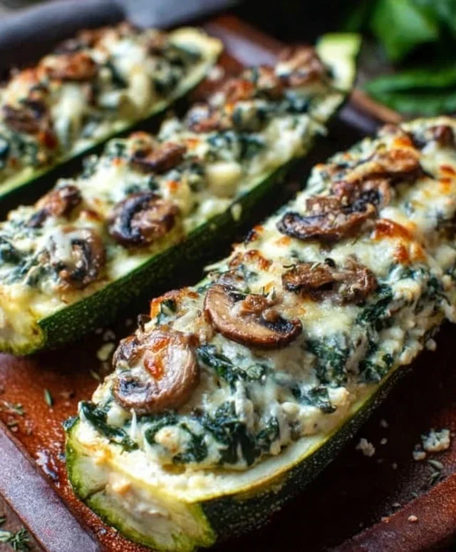 Spinach, Mushroom, and Ricotta Stuffed Zucchini Boats Recipe