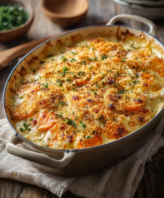 Cheesy Garlic Carrot Gratin – Creamy, Sweet & Savory