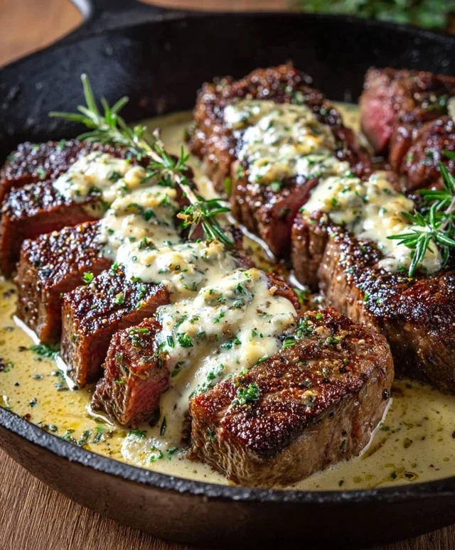 Garlic Butter Steak With Parmesan Cream Sauce