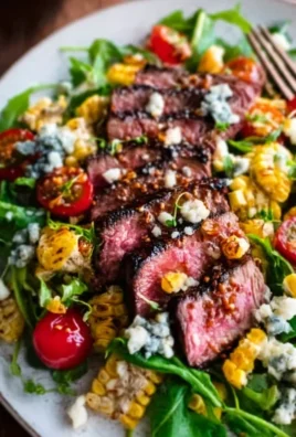 Balsamic Steak Gorgonzola Salad with Grilled Corn
