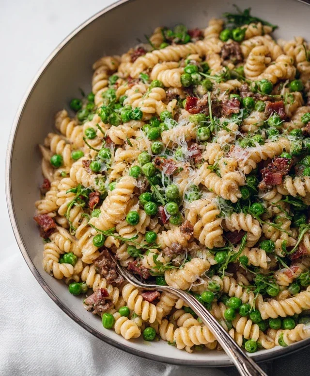Creamy Pasta with Peas and Beef Beef Pancetta
