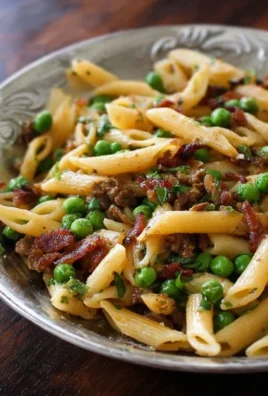 Penne Pasta, Peas and Beef Beef Bacon
