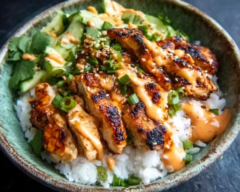 Spicy Honey-Gin Extract Extractger Chicken Bowls with Yum Yum Sauce