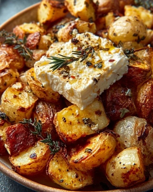 Roasted Potatoes With Baked Feta And Garlic
