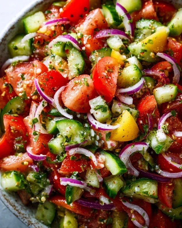 Mediterranean Salad with Cucumber, Tomato and Onion