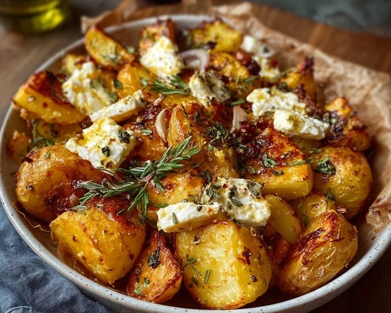Roasted Potatoes With Baked Feta And Garlic