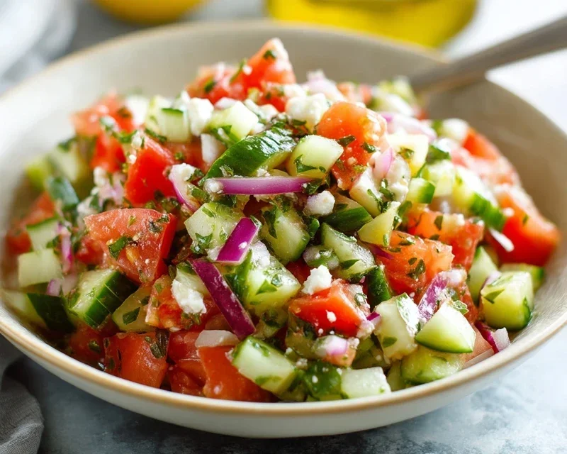 Mediterranean Salad with Cucumber, Tomato and Onion