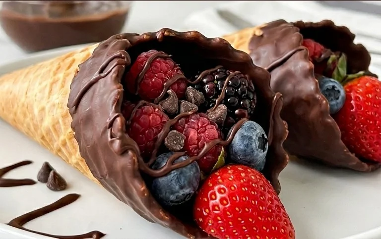 Chocolate Dipped Fruit Filled Cones