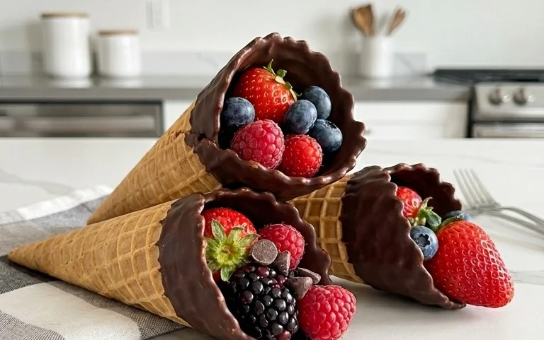 Chocolate Dipped Fruit Filled Cones