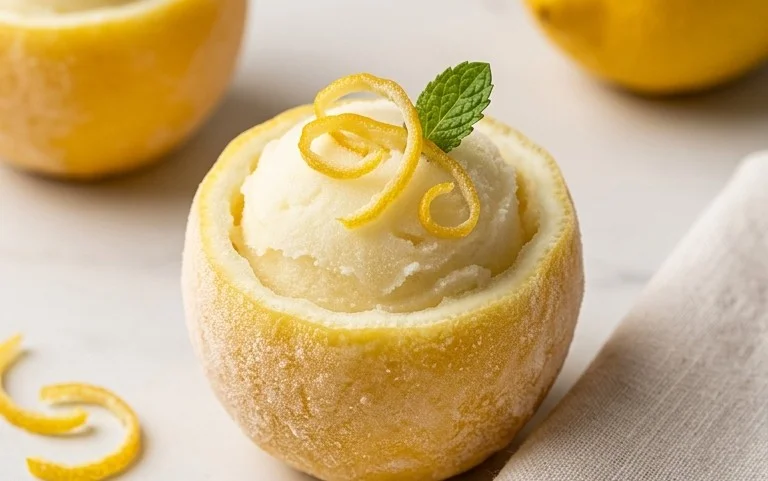 Sorbetto di Limone Dressed Up in a Frozen Lemon Shell