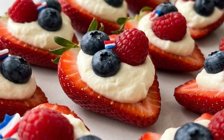 Red, White, and Blue Cheesecake Strawberries