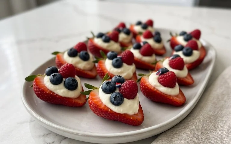 Red, White, and Blue Cheesecake Strawberries