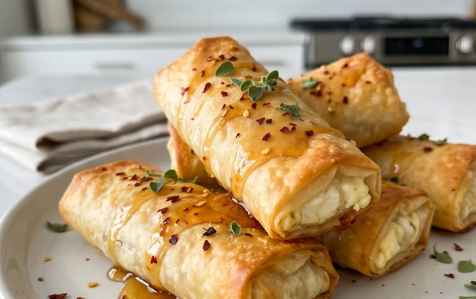 Indulgent Oven Fried Feta Rolls with Chili Honey Magic