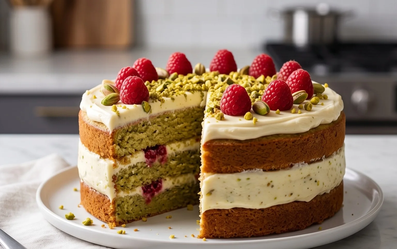 Pistachio Raspberry Cake
