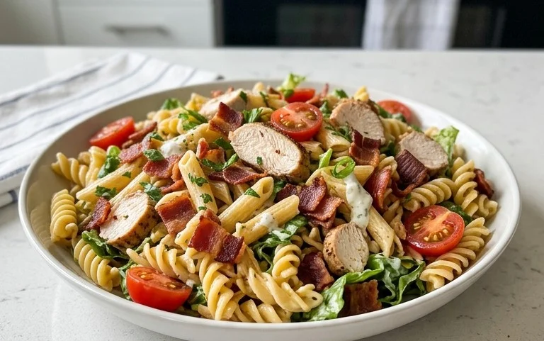 Chicken Beef Bacon Ranch Pasta Salad