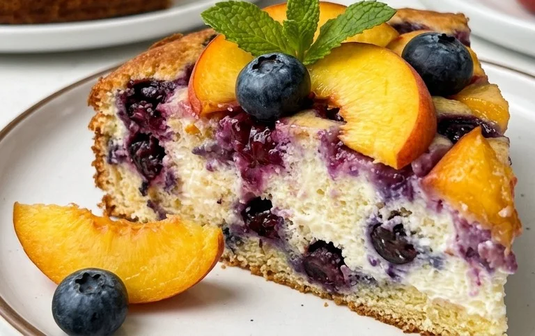 Peach and Blueberry Greek Yogurt Cake